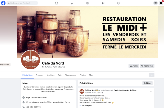 Page Facebook Café du Nord