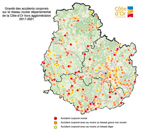 Accidents corporels sur le réseau routier départemental hors-agglomération 2017-2021