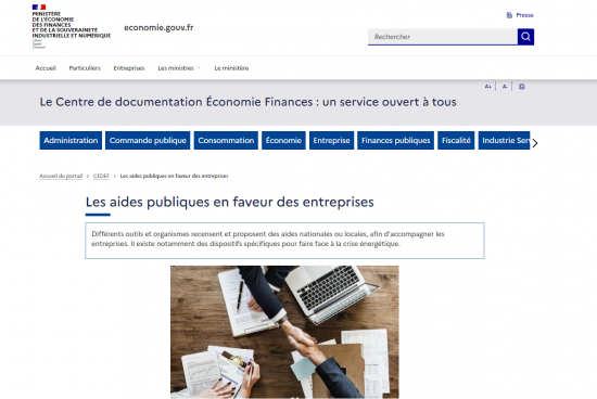 Site web Ministère de l'économie et des finances